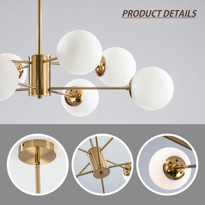 8-Light Glass Sputnik Chandelier – Modern Gold Globe Pendant for Kitchen & Dining Spaces