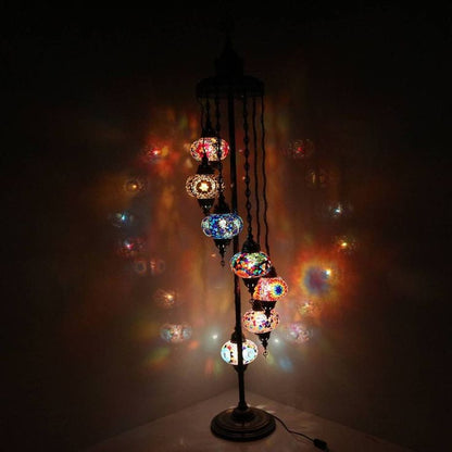 9-Globe Turkish Moroccan Mosaic Floor Lamp – Handmade Bohemian Tiffany Style