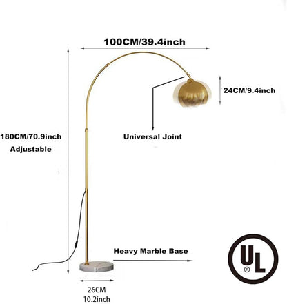 Inspired Home Landrie Brass Arc Floor Lamp – 75.5" Modern Gold Metal Floor Lamp with Marble Base