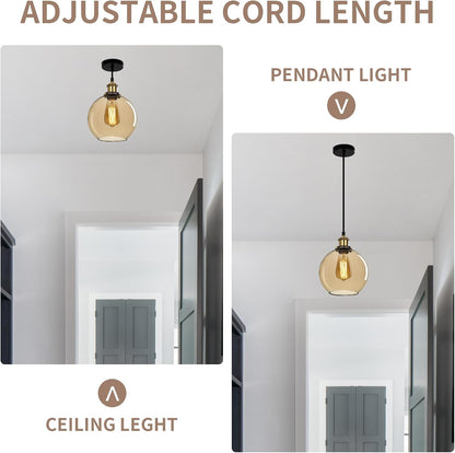 Vintage Pendant Light with Clear Glass Globe Shade ( 20 cm)