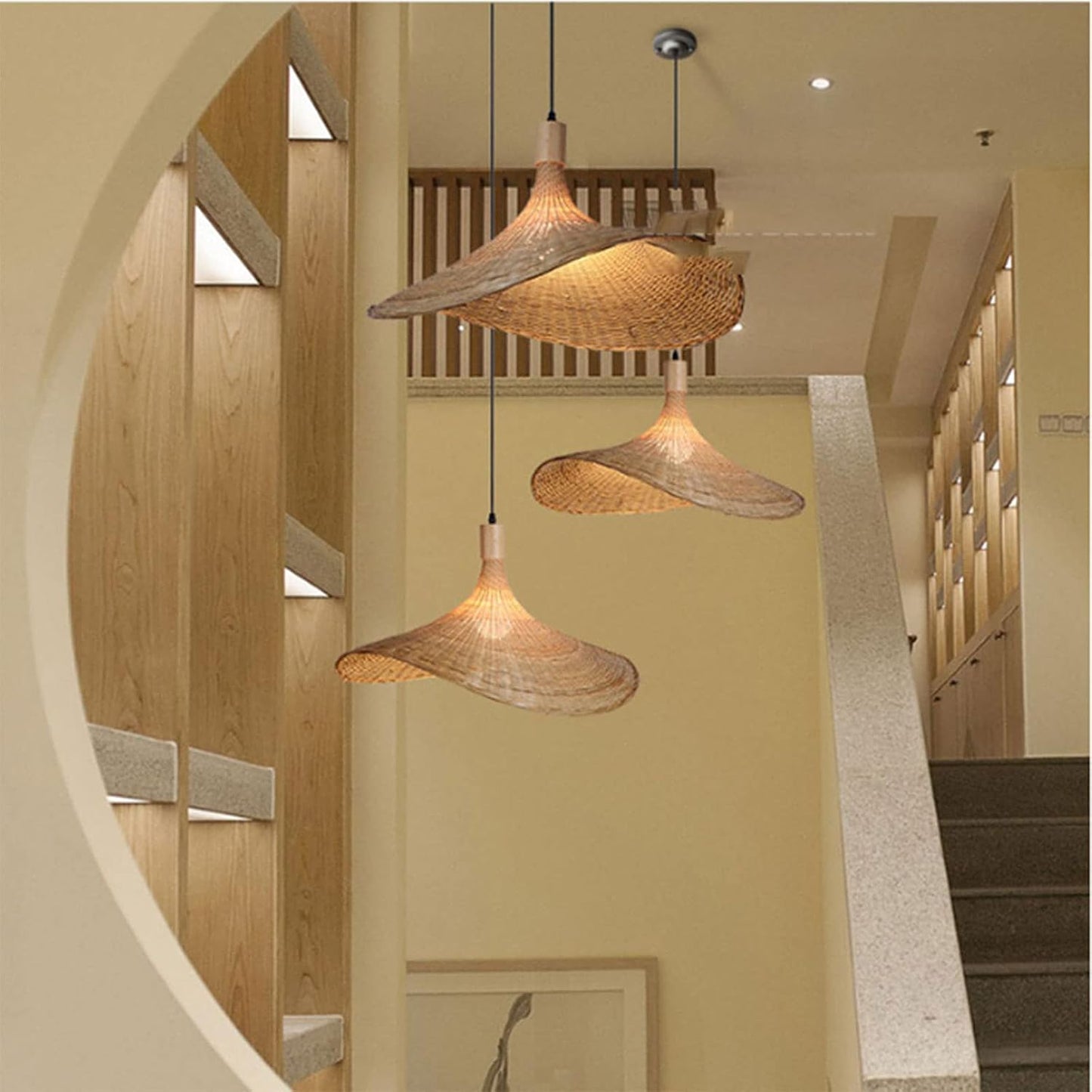Straw Hat Bamboo Woven Pendant Light – Handmade Rattan Ceiling Lamp 50 C.M