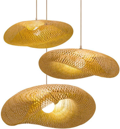 Retro Nordic Bamboo Pendant Light – Handwoven Rattan Bird Nest Chandelier (80cm, E27)