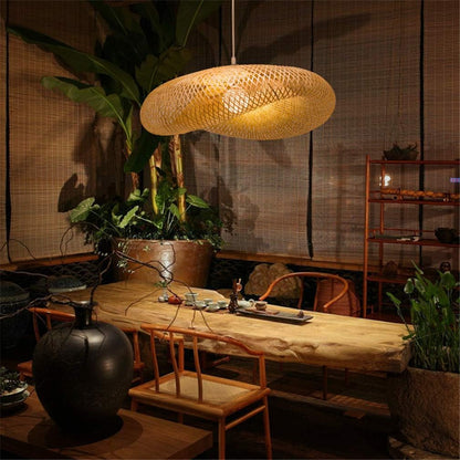 Retro Nordic Bamboo Pendant Light – Handwoven Rattan Bird Nest Chandelier (80cm, E27)