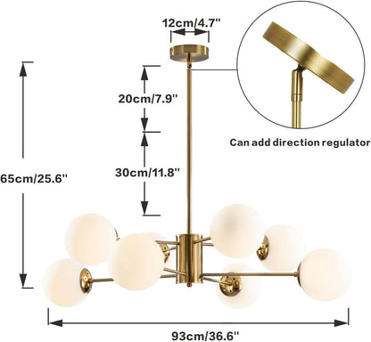 8-Light Glass Sputnik Chandelier – Modern Gold Globe Pendant for Kitchen & Dining Spaces