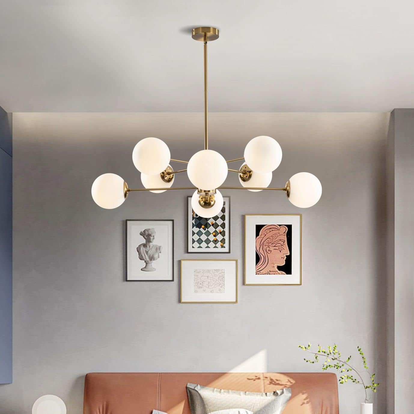 8-Light Glass Sputnik Chandelier – Modern Gold Globe Pendant for Kitchen & Dining Spaces