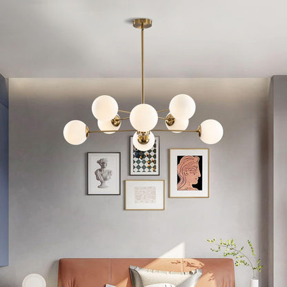 8-Light Glass Sputnik Chandelier – Modern Gold Globe Pendant for Kitchen & Dining Spaces