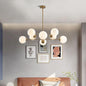 8-Light Glass Sputnik Chandelier – Modern Gold Globe Pendant for Kitchen & Dining Spaces