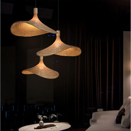 Straw Hat Bamboo Woven Pendant Light – Handmade Rattan Ceiling Lamp 50 C.M