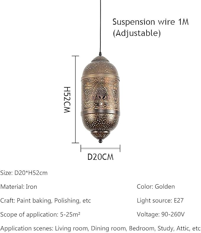 Arabic Cylinder Pendant Light – Moroccan Hollow Carved Metal Lamp for Living Room, Restaurant & Café