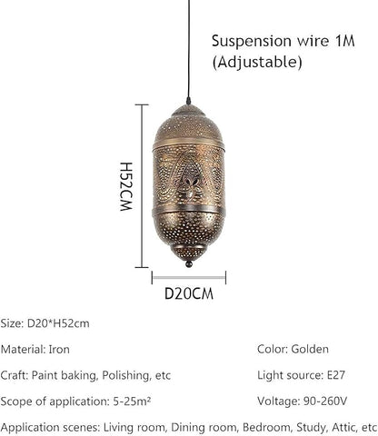 Arabic Cylinder Pendant Light – Moroccan Hollow Carved Metal Lamp for Living Room, Restaurant & Café