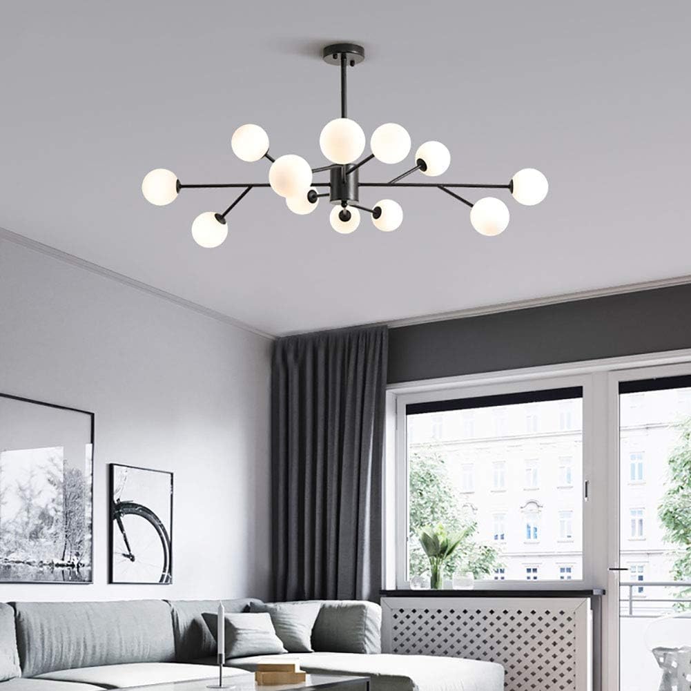 12-Light Modern Mid-Century Glass Globe Chandelier – Adjustable Height & Dimmable Ceiling Fixture
