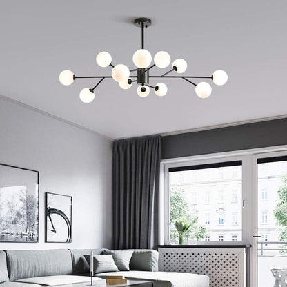 12-Light Modern Mid-Century Glass Globe Chandelier – Adjustable Height & Dimmable Ceiling Fixture