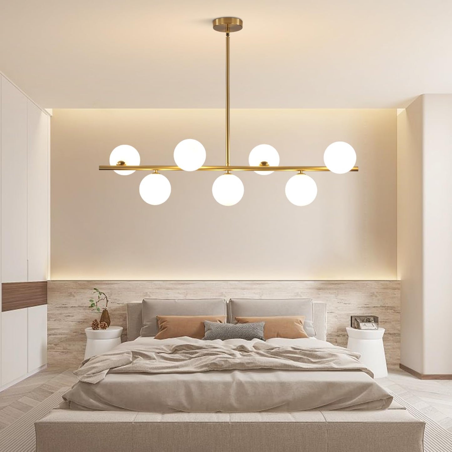 Brushed Brass Gold Sputnik Chandelier - 7-Light Mid-Century Modern Pendant Light