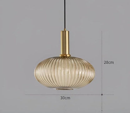 Modern Amber Glass Pendant Light – Gold Copper Hanging Chandelier LED Ceiling Fixture for Kitchen, Dining Room & Living Spaces