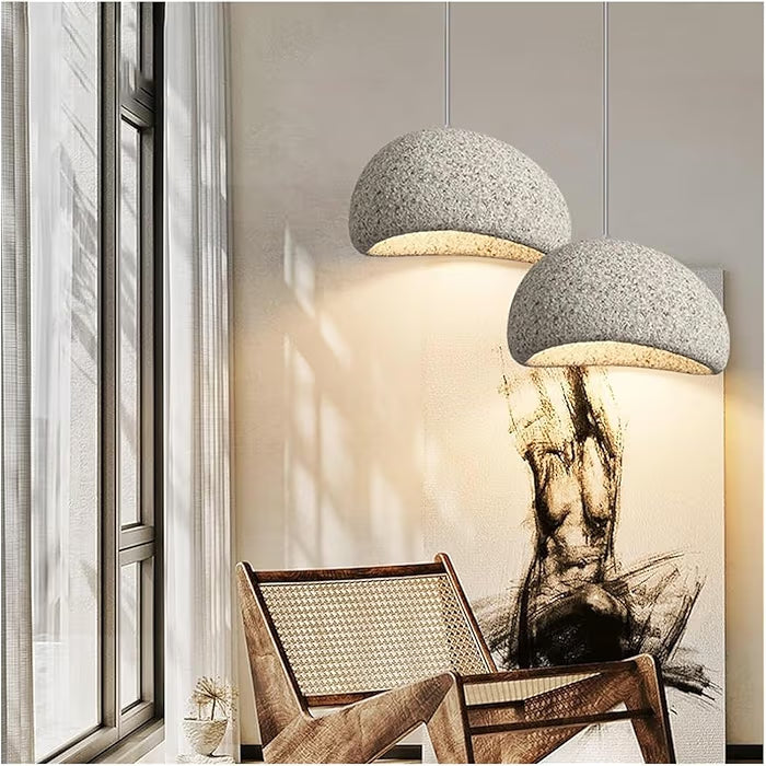 Japanese Dome Art Hanging Lamp – Wabi-Sabi Resin Pendant Light for Kitchen Island, Dining Room & Living Space