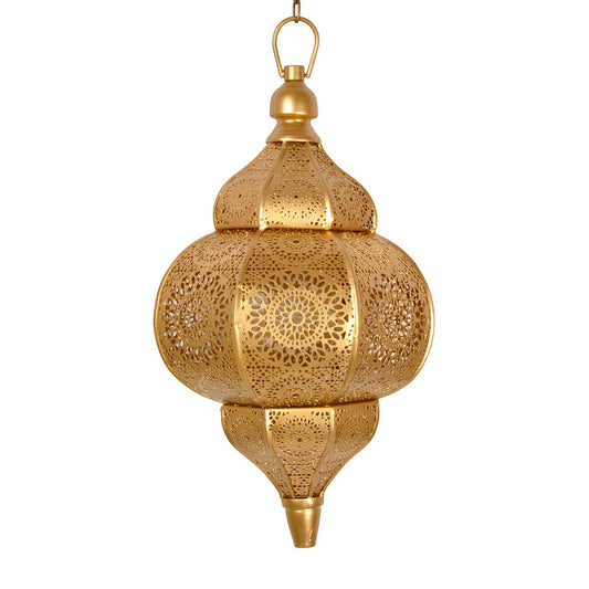 Vintage Arabic Chandelier – Turkish Moroccan Etched Ceiling Light Fixture for Living Room, Dining & Hallway (14 X 8 Inch)