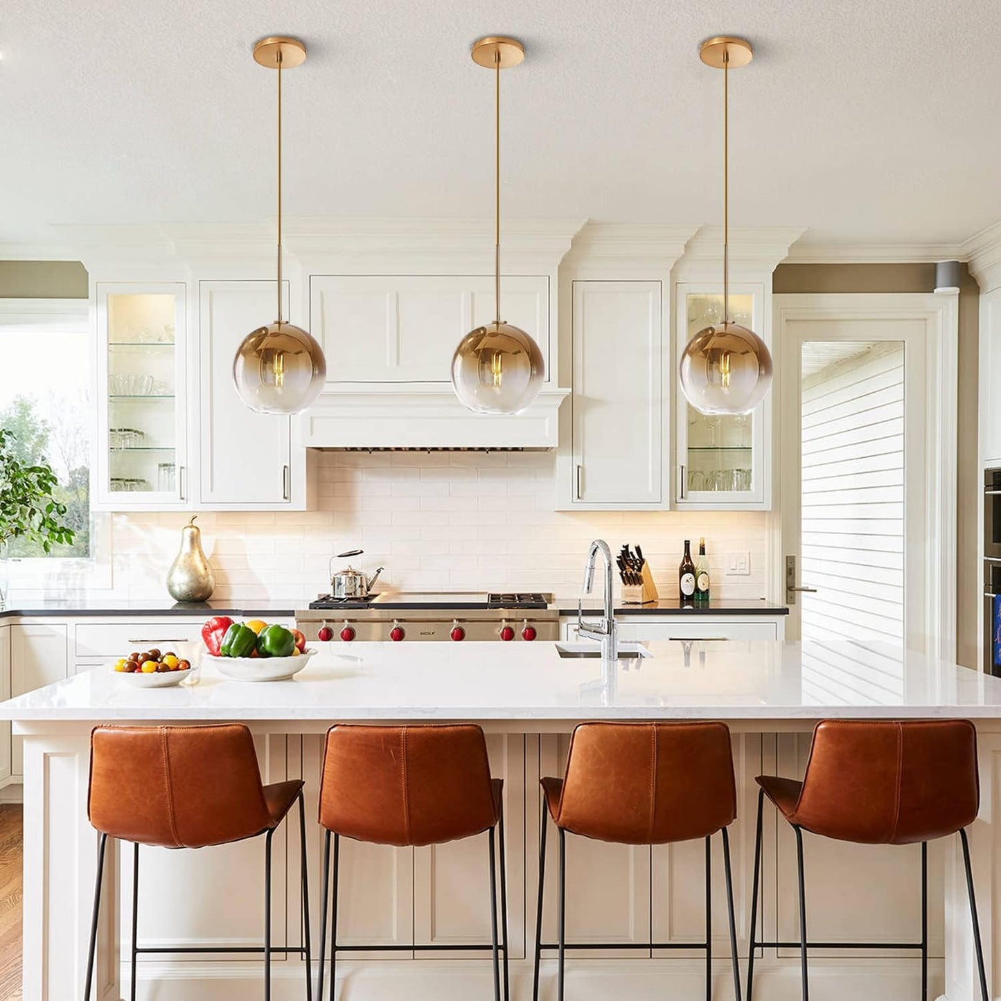 Modern Gold Glass Pendant Light fixture.
