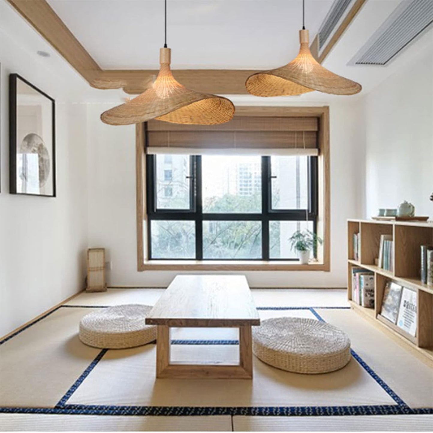 Straw Hat Bamboo Woven Pendant Light – Handmade Rattan Ceiling Lamp 50 C.M
