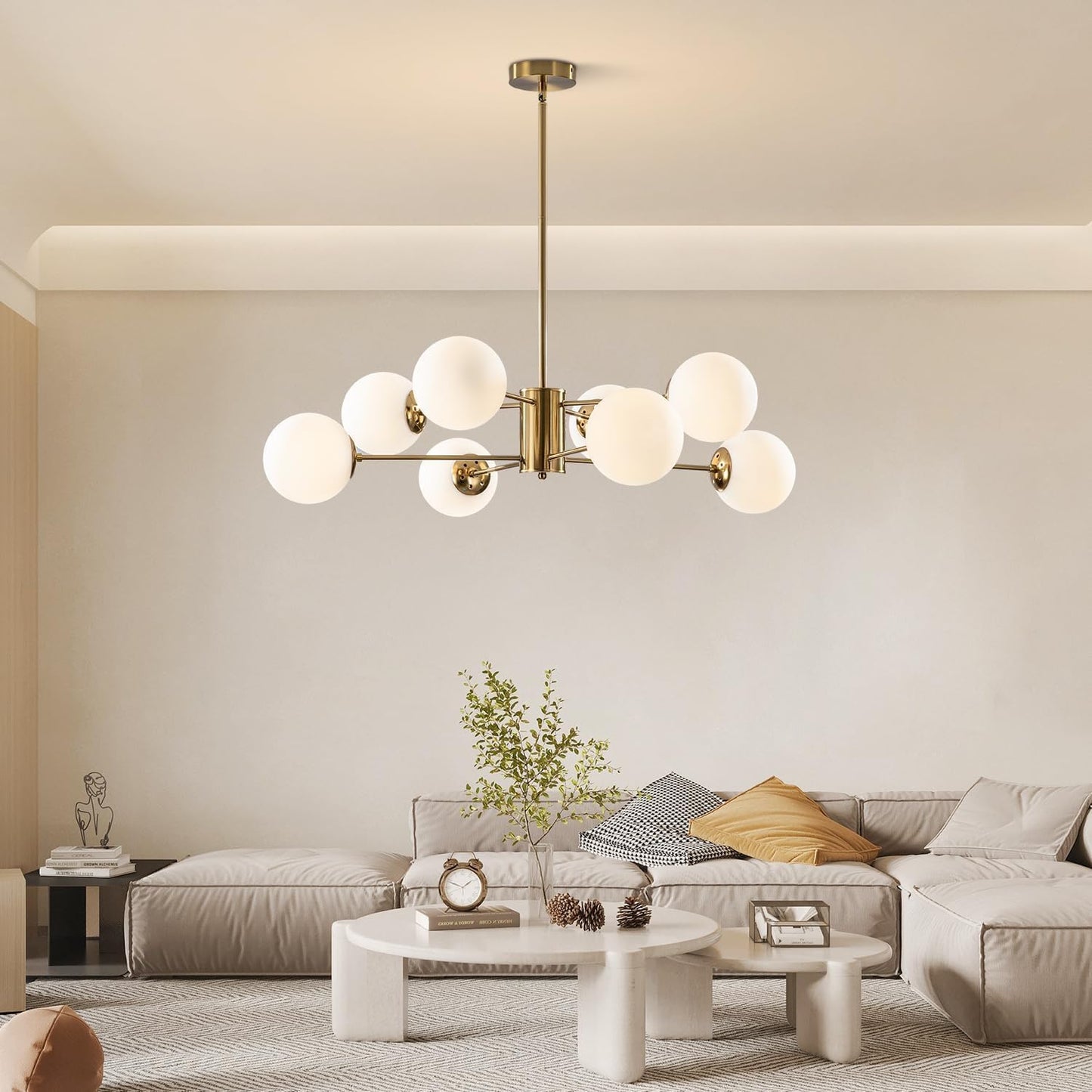 8-Light Glass Sputnik Chandelier – Modern Gold Globe Pendant for Kitchen & Dining Spaces