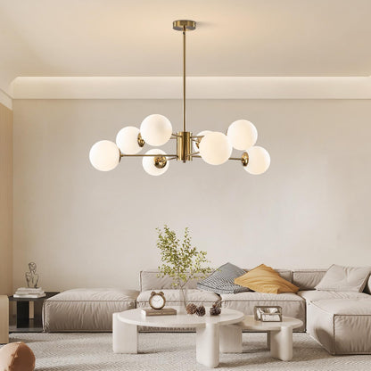 8-Light Glass Sputnik Chandelier – Modern Gold Globe Pendant for Kitchen & Dining Spaces