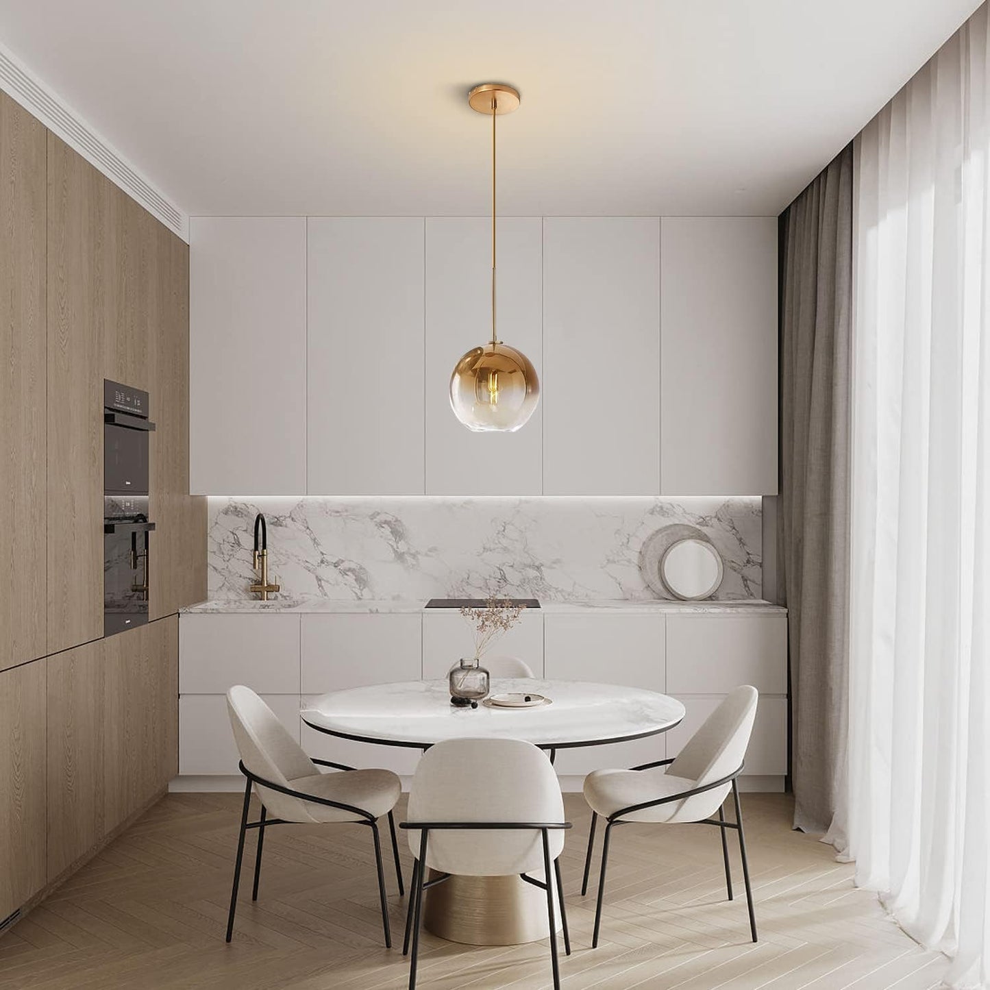 Modern Gold Glass Pendant Light fixture.