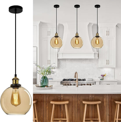 Vintage Pendant Light with Clear Glass Globe Shade ( 20 cm)
