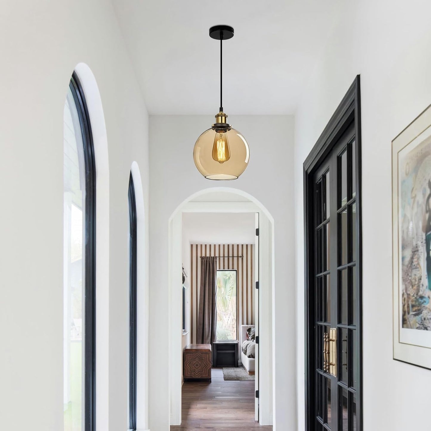 Vintage Pendant Light with Clear Glass Globe Shade ( 20 cm)