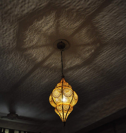 Vintage Arabic Chandelier – Turkish Moroccan Etched Ceiling Light Fixture for Living Room, Dining & Hallway (14 X 8 Inch)