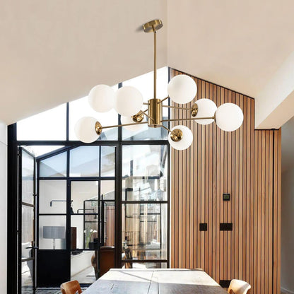 8-Light Glass Sputnik Chandelier – Modern Gold Globe Pendant for Kitchen & Dining Spaces