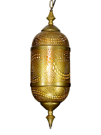 Arabic Cylinder Pendant Light – Moroccan Hollow Carved Metal Lamp for Living Room, Restaurant & Café