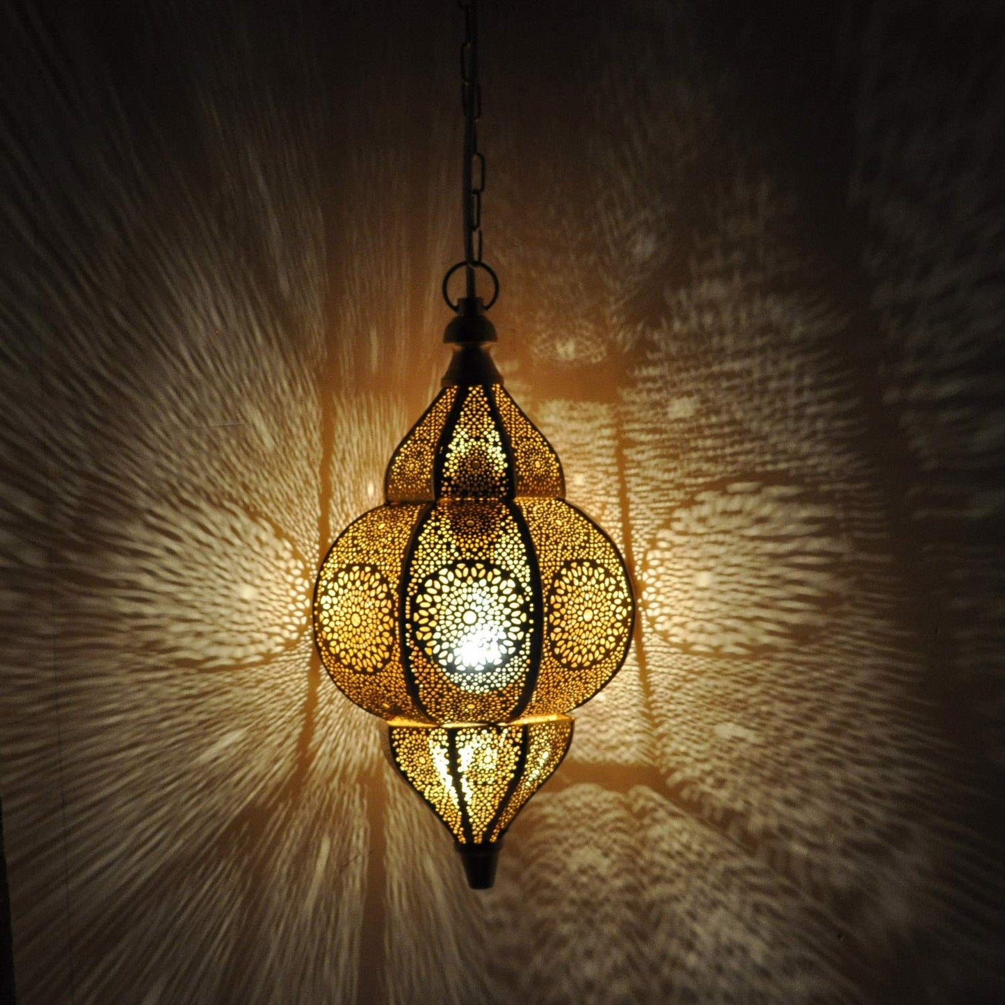 Vintage Arabic Chandelier – Turkish Moroccan Etched Ceiling Light Fixture for Living Room, Dining & Hallway (14 X 8 Inch)