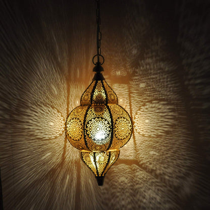 Vintage Arabic Chandelier – Turkish Moroccan Etched Ceiling Light Fixture for Living Room, Dining & Hallway (14 X 8 Inch)