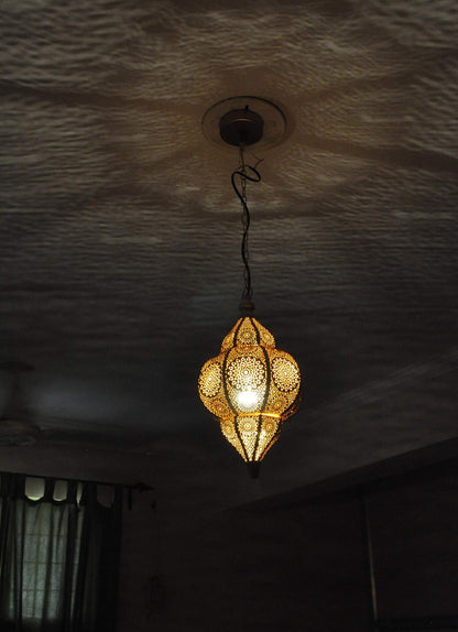 Vintage Arabic Chandelier – Turkish Moroccan Etched Ceiling Light Fixture for Living Room, Dining & Hallway (14 X 8 Inch)