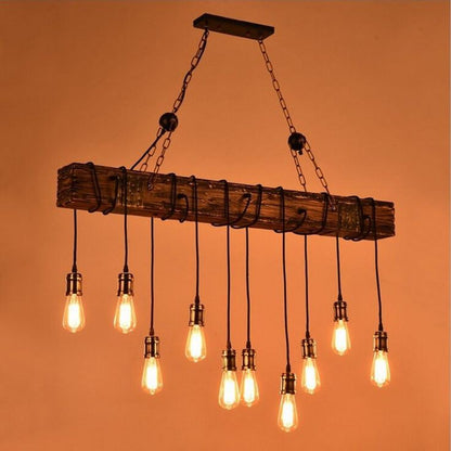 Farmhouse 10-Light Wooden Chandelier – Rustic Industrial Pendant for Kitchen & Dining