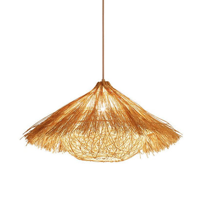 Round Cone Straw Hat Shape Rattan Pendant Light for Kitchen Island