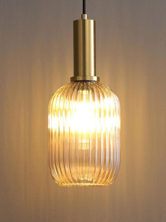 Mid-Century Amber Plug-in Pendant Light – 14.7FT Cord, On/Off Switch, Vintage Glass Hanging Lamp for Bedroom, Kitchen & Living Room