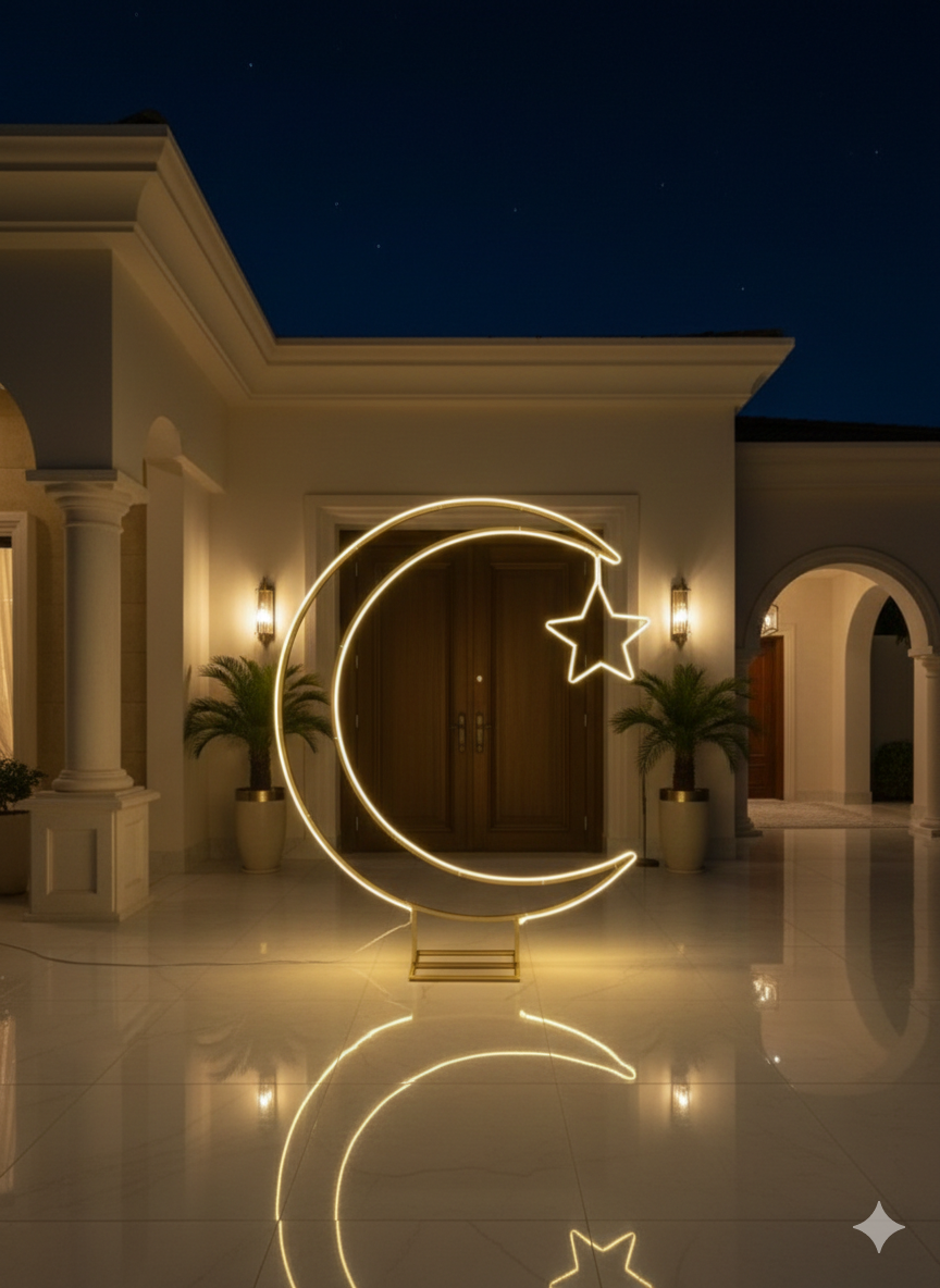 Large Freestanding 3D LED Neon Crescent Moon & Star Installation