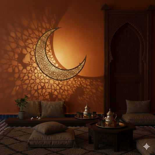 Ramadan Kareem Hanging Moon Decor – Premium Stainless Steel Islamic Wall Art for Eid & Iftar Home Decorations