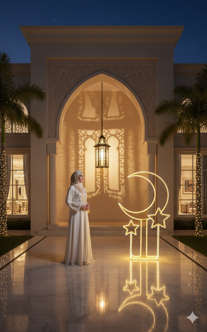 Moon & Star Floor Lamp – Luxury Ramadan & Eid Crescent LED Standing Light for Islamic Home Décor