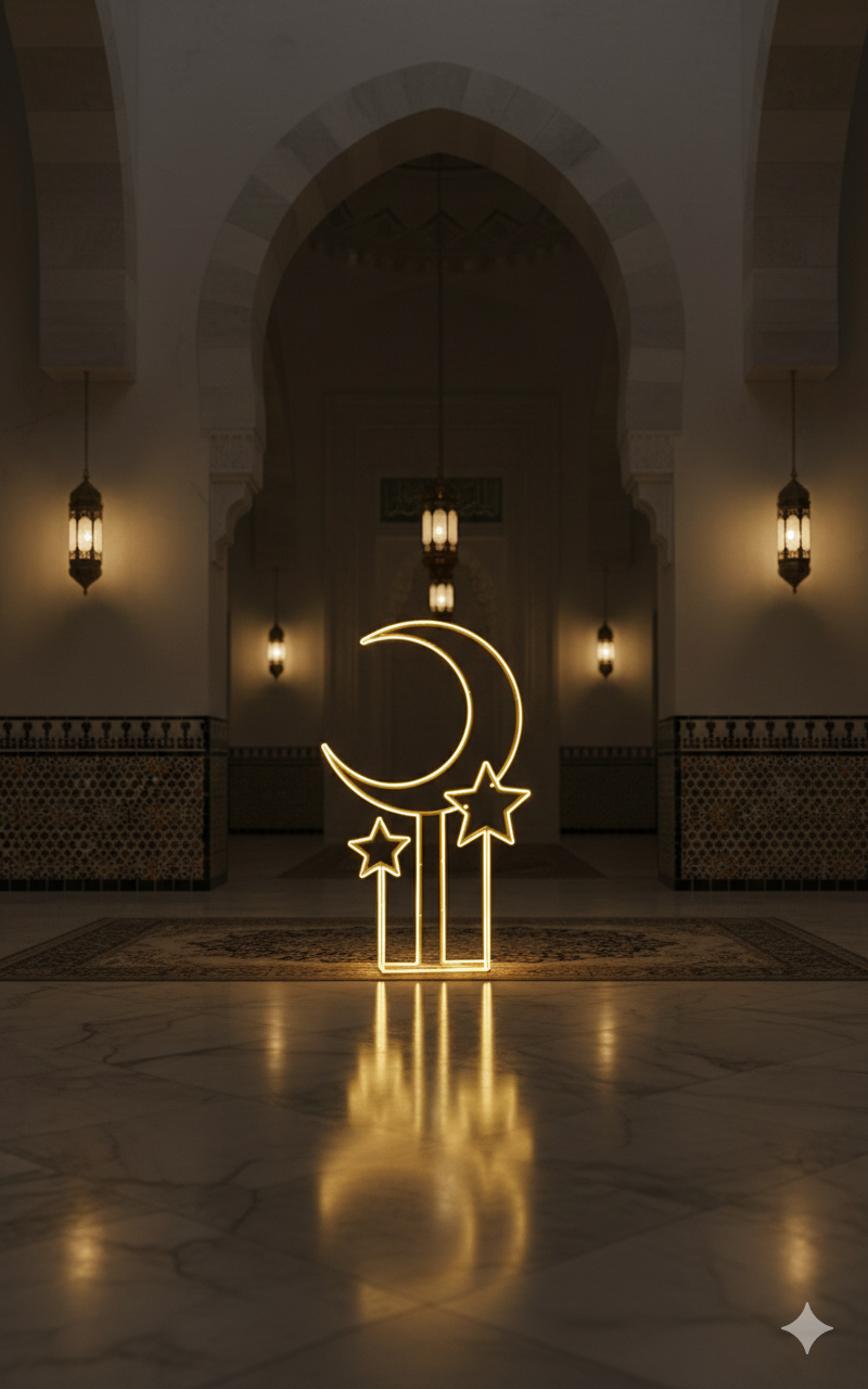 Moon & Star Floor Lamp – Luxury Ramadan & Eid Crescent LED Standing Light for Islamic Home Décor