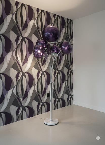Modern 5 Globe Floor Lamp with Purple Glass Shades – Luxury Standing Lamp for Living Room & Bedroom