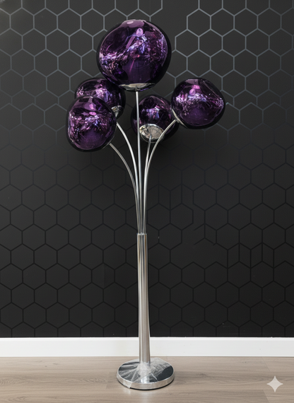 Modern 5 Globe Floor Lamp with Purple Glass Shades – Luxury Standing Lamp for Living Room & Bedroom