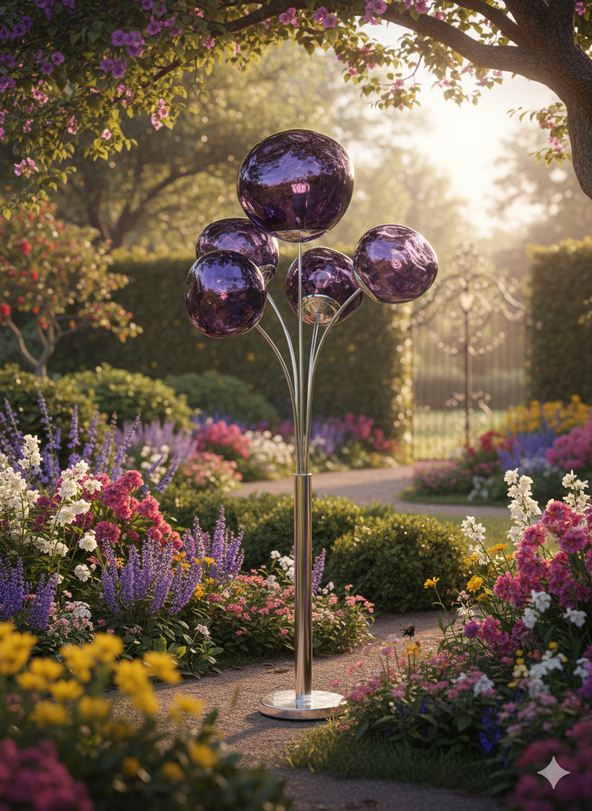 Modern 5 Globe Floor Lamp with Purple Glass Shades – Luxury Standing Lamp for Living Room & Bedroom