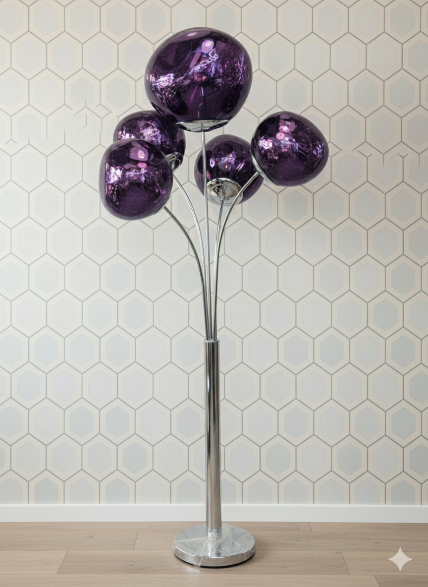 Modern 5 Globe Floor Lamp with Purple Glass Shades – Luxury Standing Lamp for Living Room & Bedroom