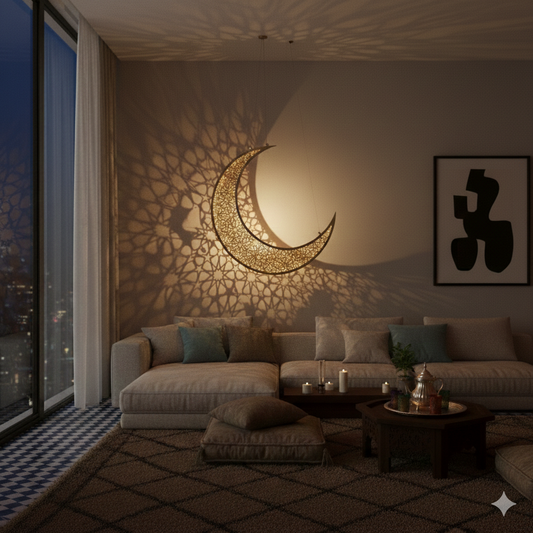 Ramadan Kareem Hanging Moon Decor – Premium Stainless Steel Islamic Wall Art for Eid & Iftar Home Decorations