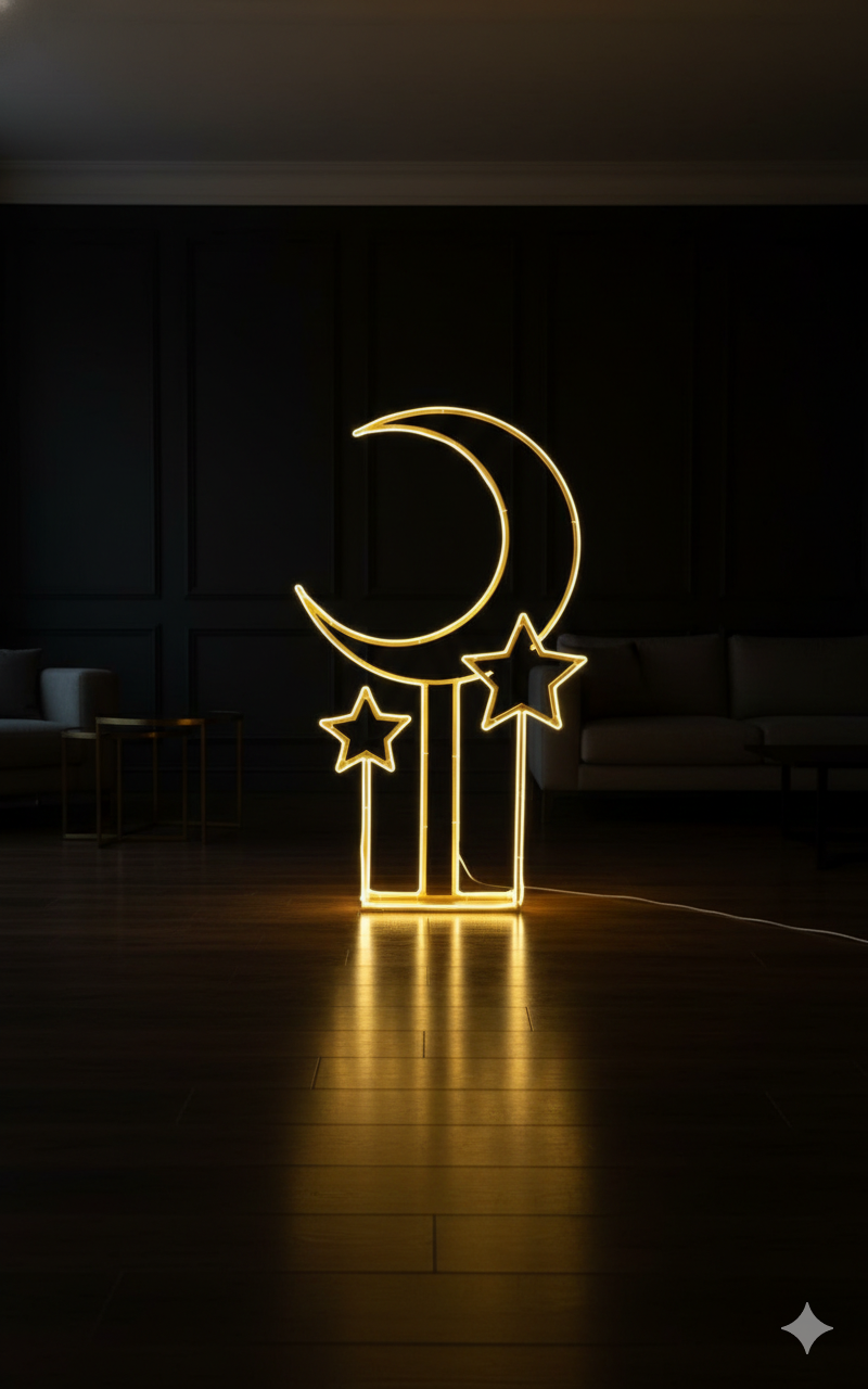 Moon & Star Floor Lamp – Luxury Ramadan & Eid Crescent LED Standing Light for Islamic Home Décor
