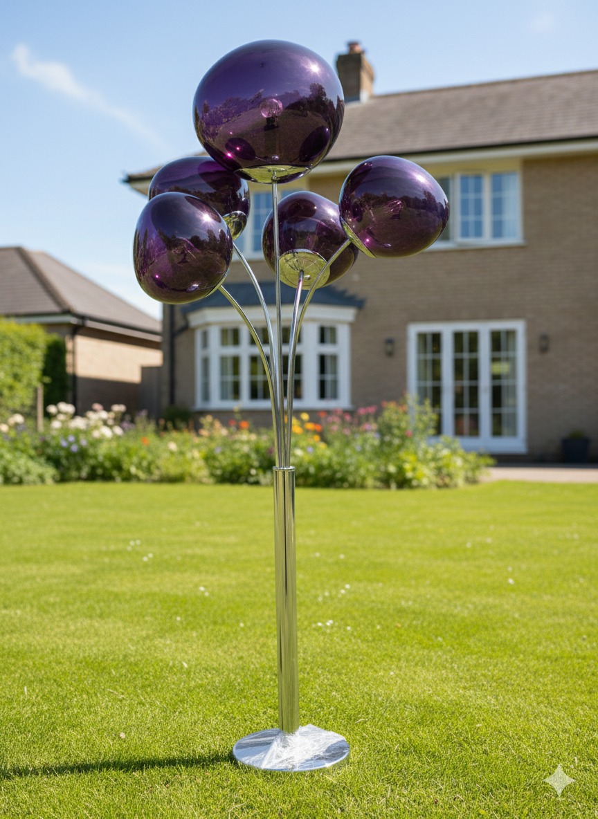 Modern 5 Globe Floor Lamp with Purple Glass Shades – Luxury Standing Lamp for Living Room & Bedroom