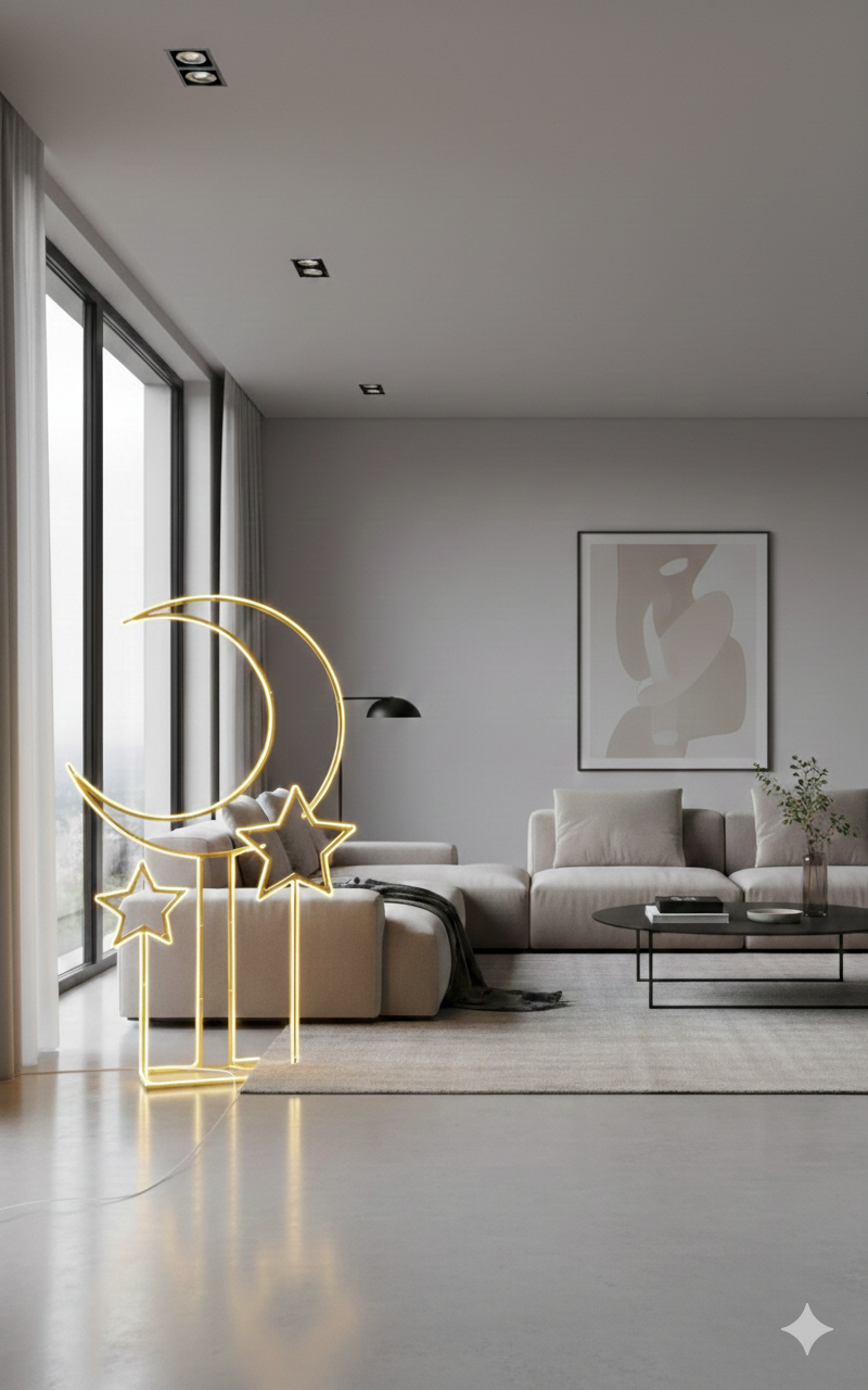 Moon & Star Floor Lamp – Luxury Ramadan & Eid Crescent LED Standing Light for Islamic Home Décor