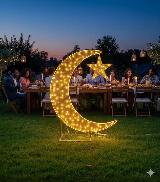 Ramadan Moon & Star LED Floor Lamp – Warm White Crescent Light for Home, Garden & Events