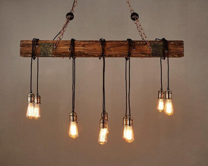Farmhouse 10-Light Wooden Chandelier – Rustic Industrial Pendant for Kitchen & Dining